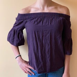 Navy and Red-Patterned Off-The-Shoulder Top